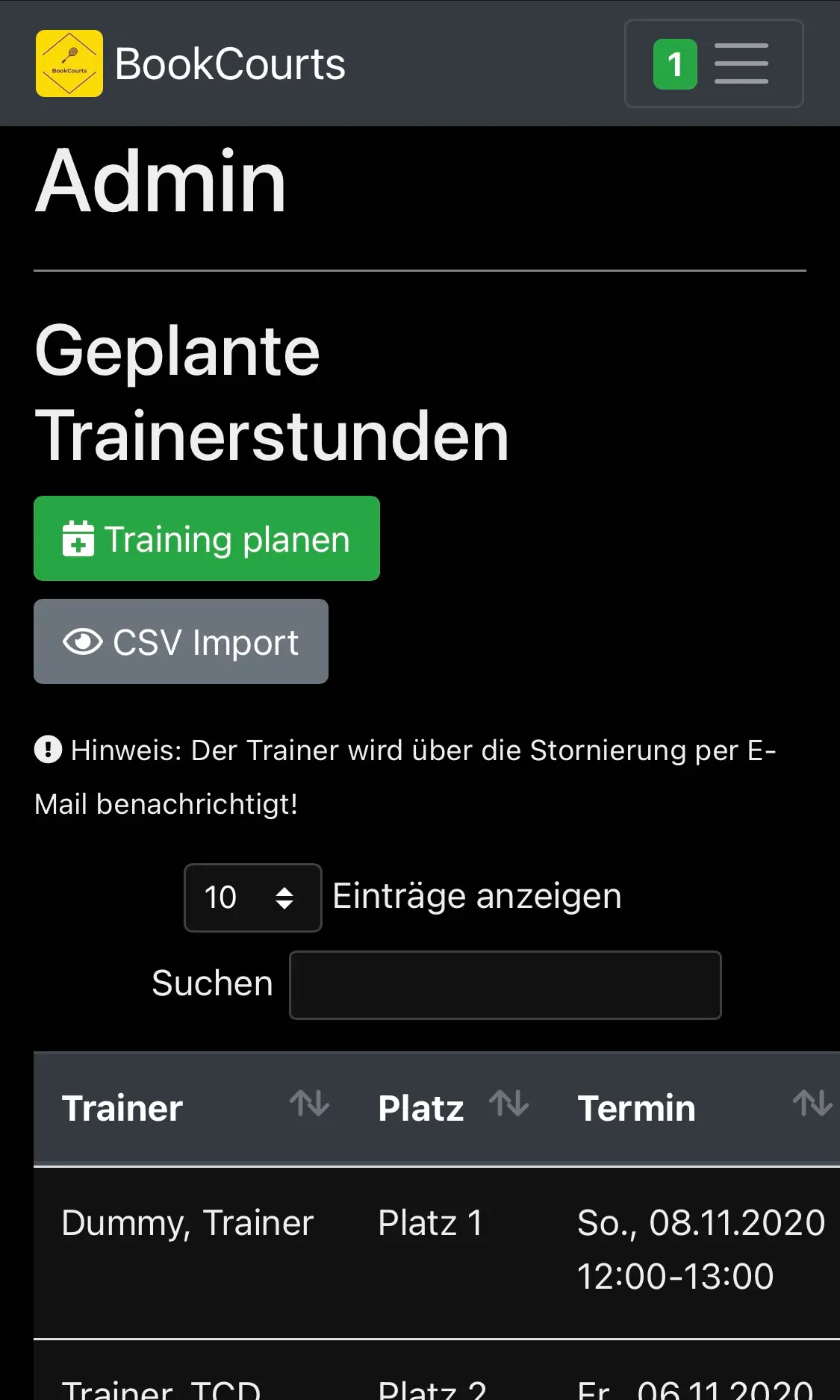 Geplante Trainerstunden